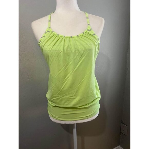 Lululemon Athletica Draped Striped Lime Green Tank Top Built In Bra Size 4 - Picture 1 of 6